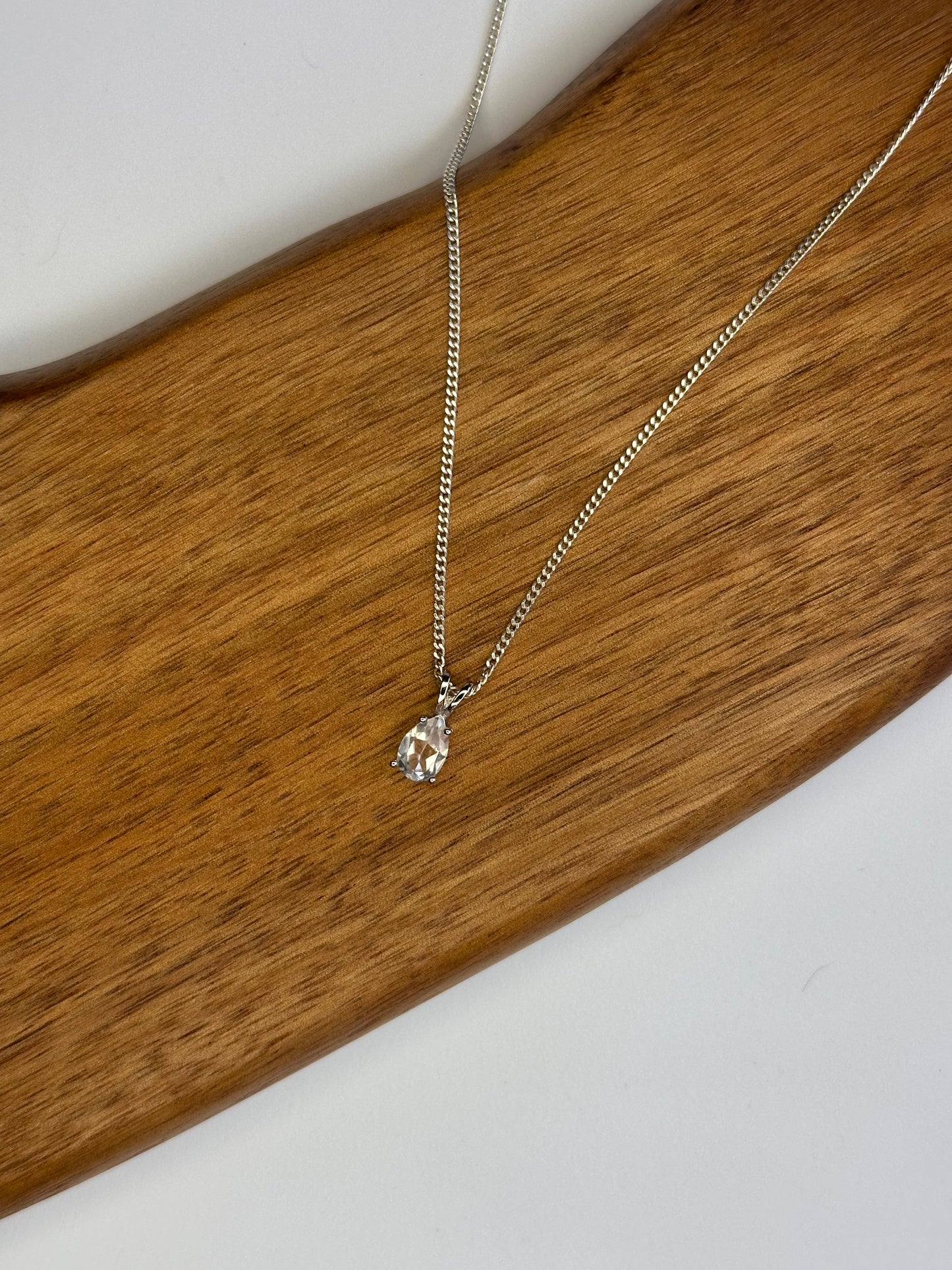 Sterling Silver Clear Quartz Pendant Necklace – Pear Cut, Handset