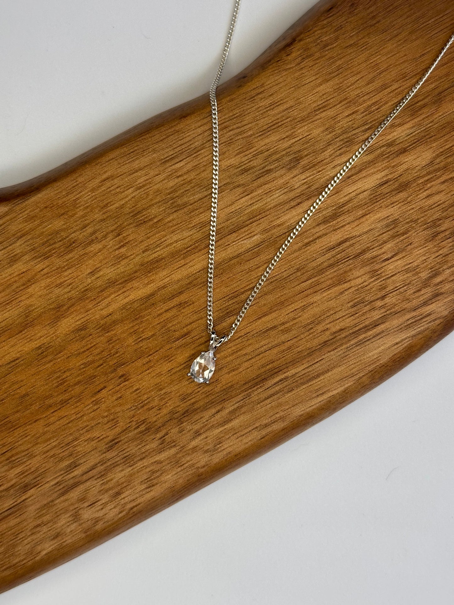 Sterling Silver Clear Quartz Pendant Necklace – Pear Cut, Handset