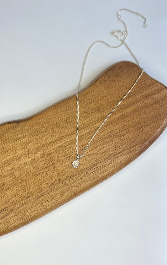 Sterling Silver Clear Quartz Pendant Necklace – Pear Cut, Handset