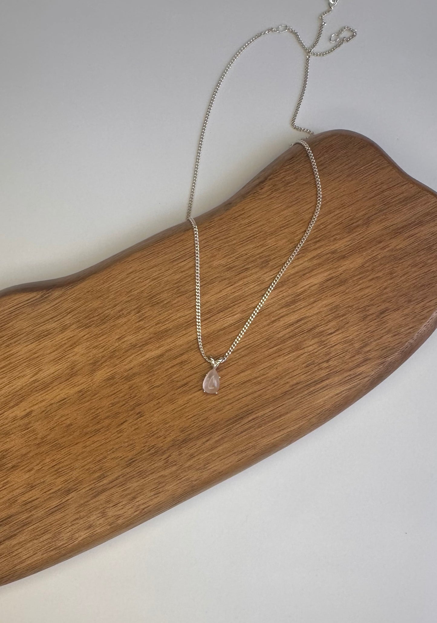 Sterling Silver Rose Quartz Pendant Necklace – 6x9mm Cabochon, Adjustable Chain