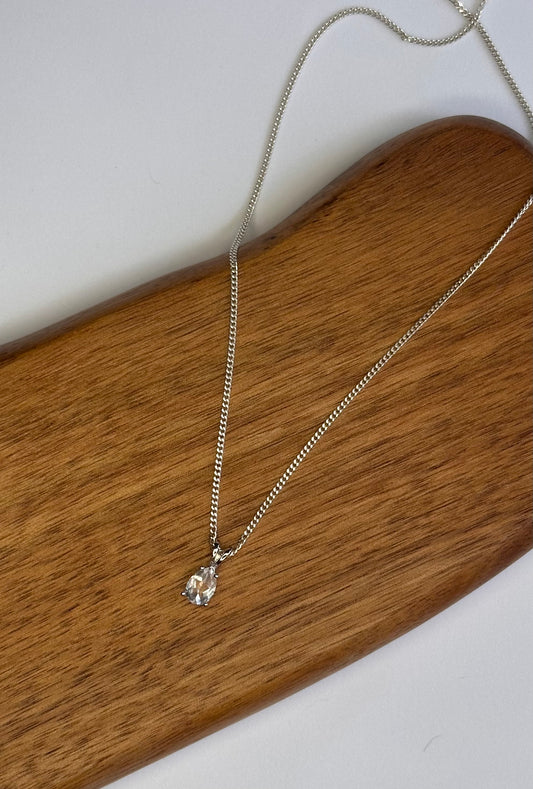 Sterling Silver Clear Quartz Pendant Necklace – Pear Cut, Handset